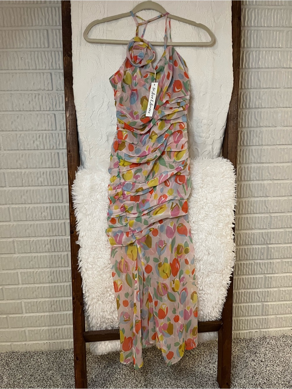 NWT For Love & Lemons Desmona Floral Ruched Midi Dress